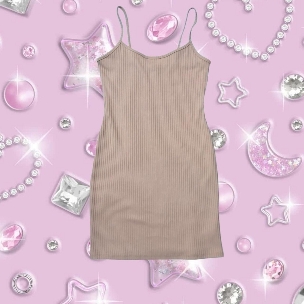 cream colored ribbed stretchy bodycon mini dress from urban outfitters XS/S